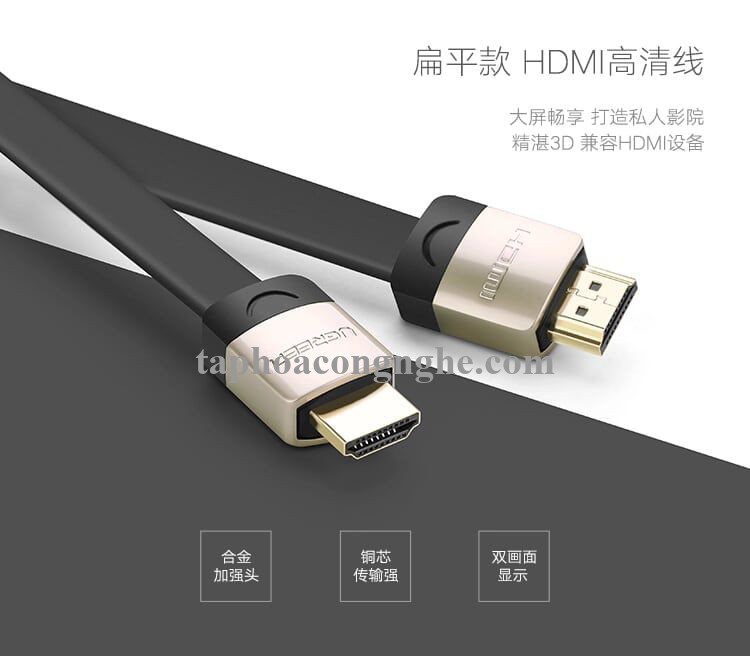 Ugreen 10265 10M màu Đen Cáp tín hiệu HDMI chuẩn 2.0 cáp dẹt đầu bọc hợp kim HD123 30010265